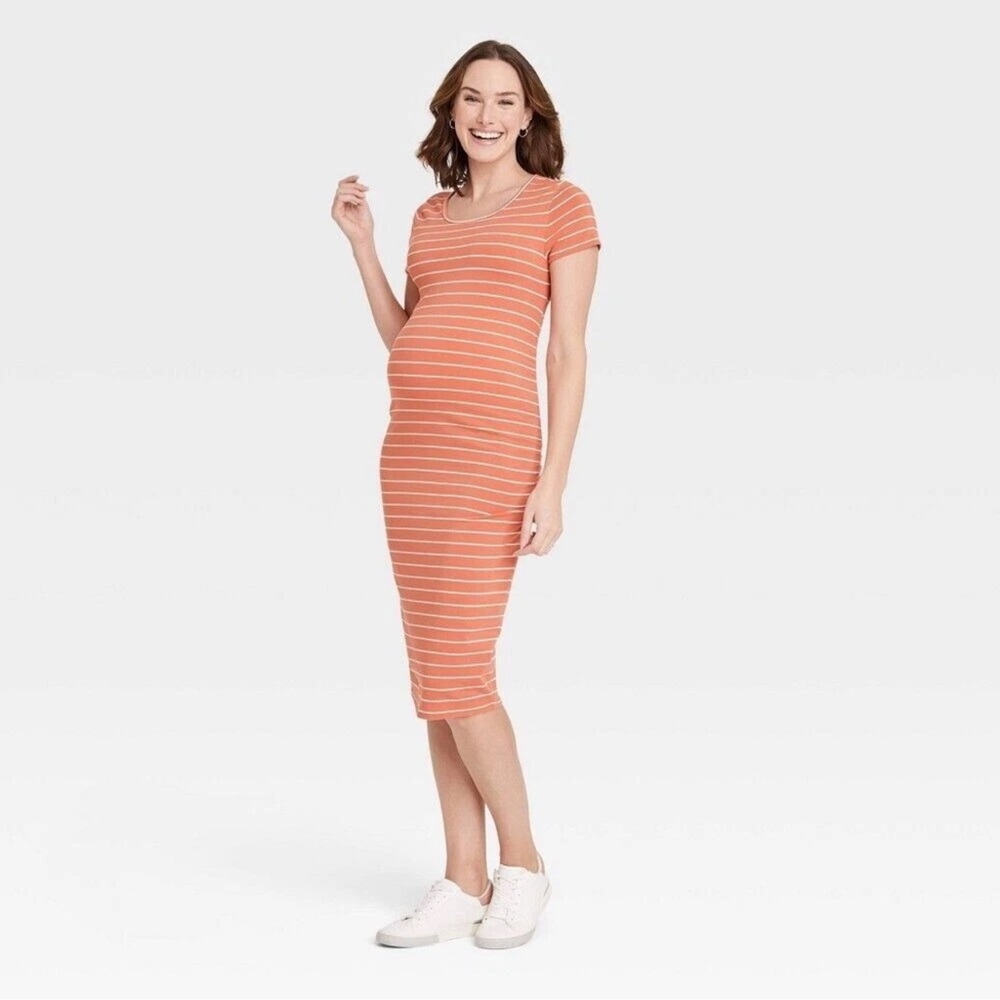 Isabel Maternity Women's  T-Shirt Maternity Dress, Size XS Short Sleeve Orange